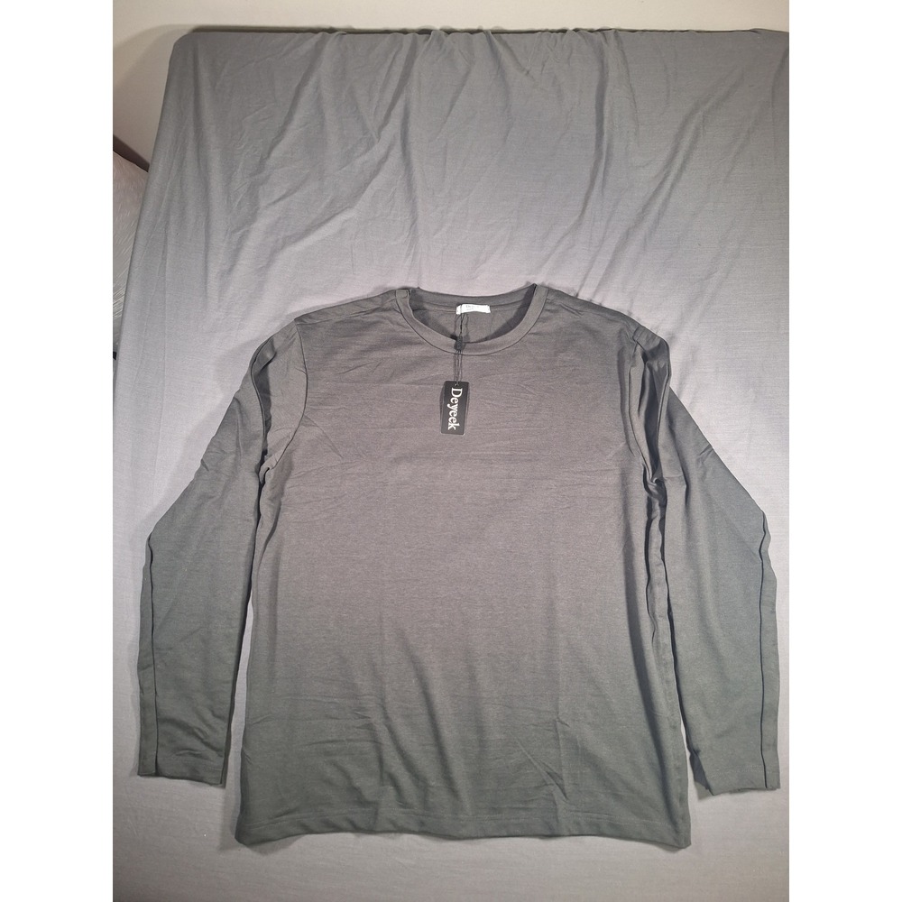 Deyeek Mens Long Sleeve Gray Button Detail Casual Top - L